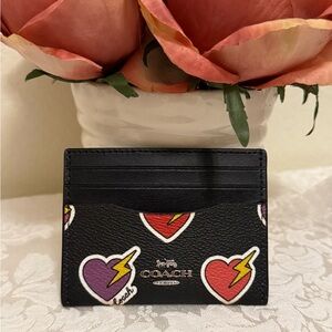 Coach Card Holder Slim ID Wallet with Heart Lightning Bolt NWT